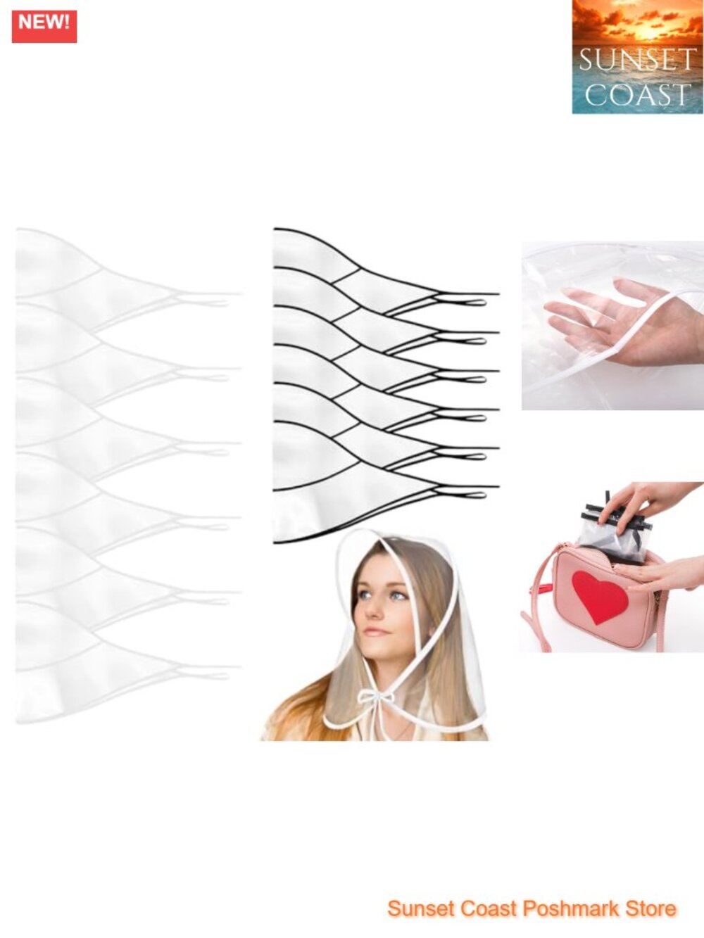 12 Clear Rain Bonnets with Visor Waterproof Reusable Foldable